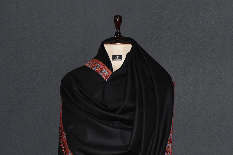 Pashmina Hand embroidered black shawl 40"x80"