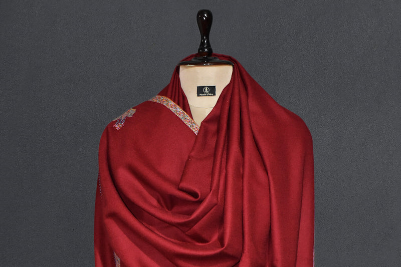 Hand embroidered pashmina shawl maroon 40X80 inch