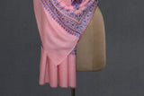 Embroidered fine wool pink stole 28x80 inch