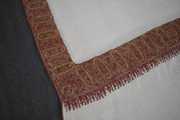 Embroidered pashmina white border shawl 40X80 inch