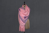 Embroidered fine wool pink stole 28x80 inch