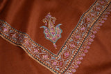 Embroidered fine wool orange stole 28x80 inch
