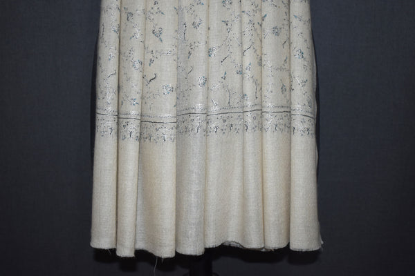 Pashmina embroidered white stole 28x80 inch