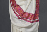 Pashmina Hand embroidered paldar white shawl 40"x80"