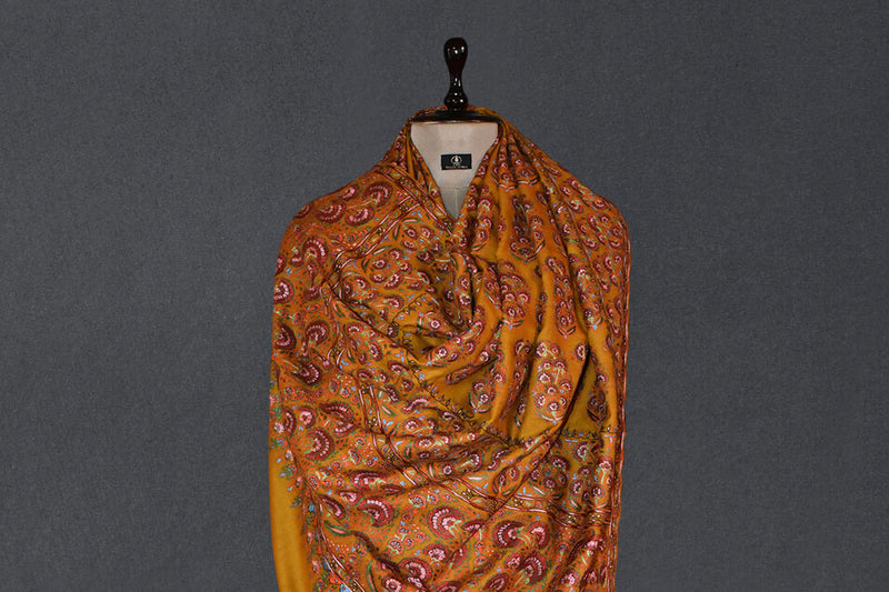 hand embroidered pashmina white shawl 45x90 inch