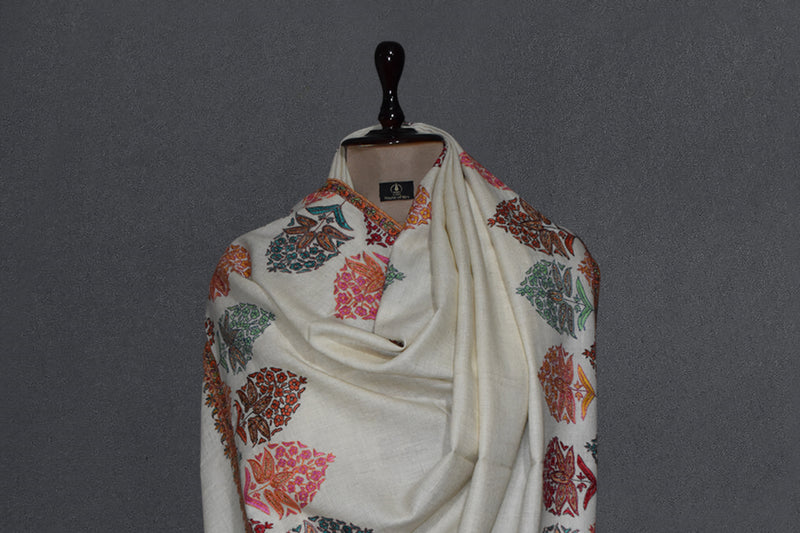 Pashmina hand embroidered shawl designdar 40x80 inch