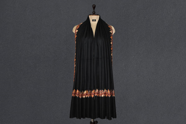 Hand embroidered pashmina shawl black chinar 40X80 inch