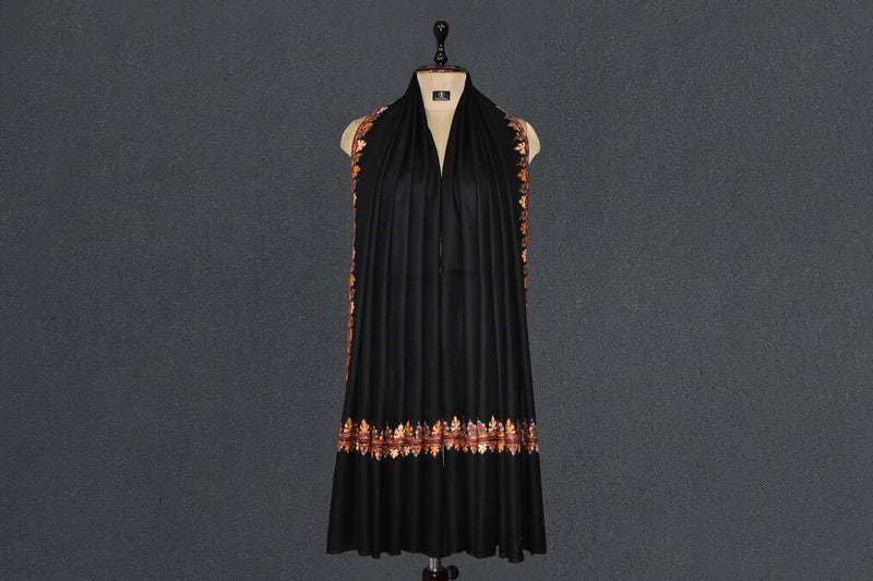 Hand embroidered pashmina shawl black chinar 40X80 inch