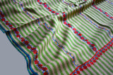 hand Embroidered stripes womens green shawl 40"x80"
