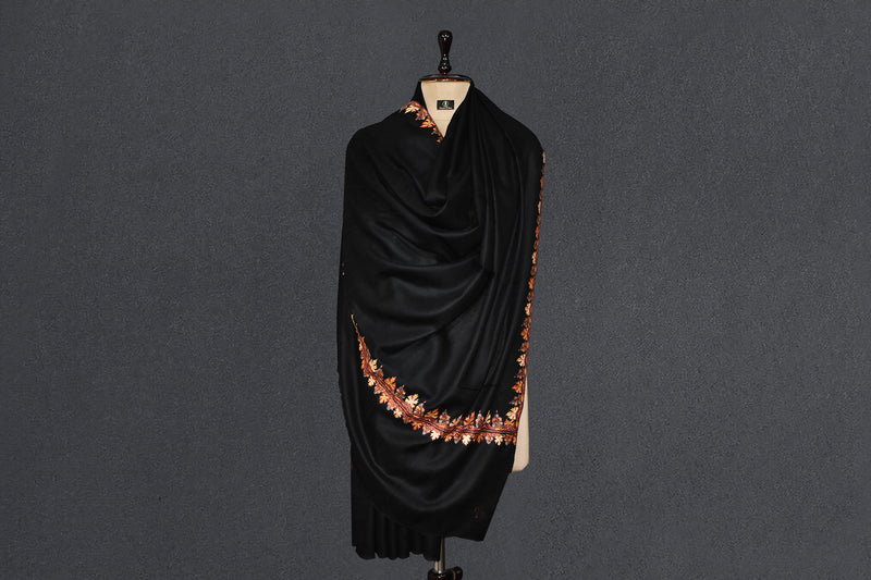 Hand embroidered pashmina shawl black chinar 40X80 inch