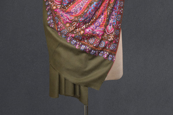 Pashmina Hand embroidered paldar natural shawl 40"x80"