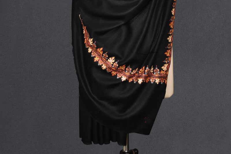 Hand embroidered pashmina shawl black chinar 40X80 inch