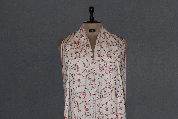 cashmere embroidered fine wool stole 28x80 inch