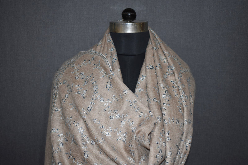 Pashmina embroidered natural stole 28x80 inch