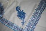 hand embroidered white shawl fine wool 40x80 inch