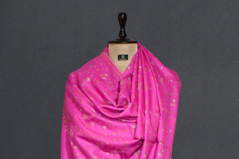 Hand embroidered pashmina jallwork shawl 40X80 inch pink
