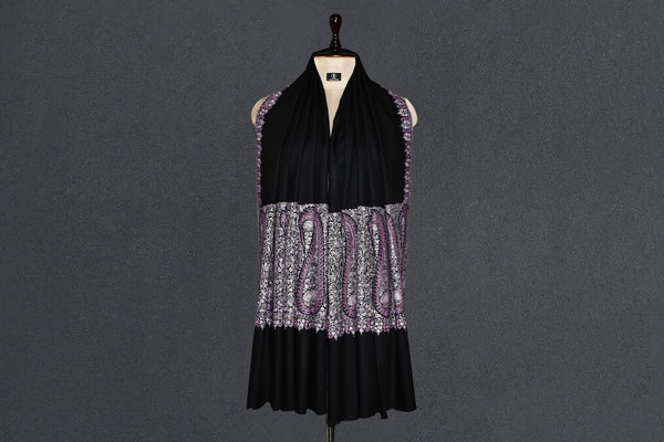 Pashmina Hand embroidered paldar black shawl 40"x80"