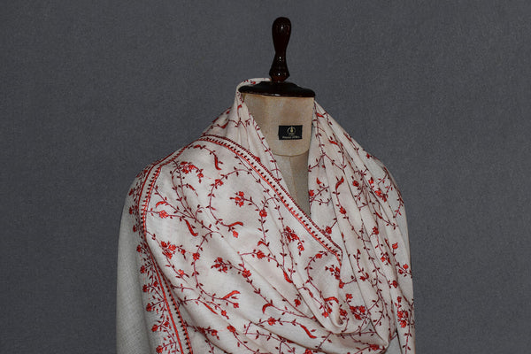 cashmere embroidered fine wool stole 28x80 inch