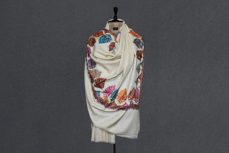 Pashmina hand embroidered shawl designdar 40x80 inch