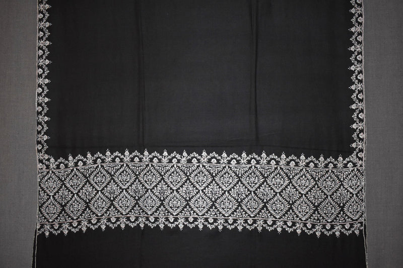 Pashmina Hand embroidered black noor shawl 40"x80"