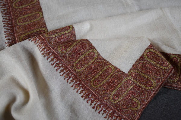 Embroidered pashmina white border shawl 40X80 inch