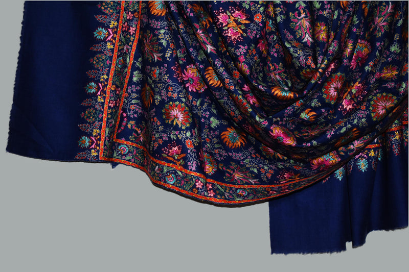 Pashmina handmade hand embroidered blue shawl