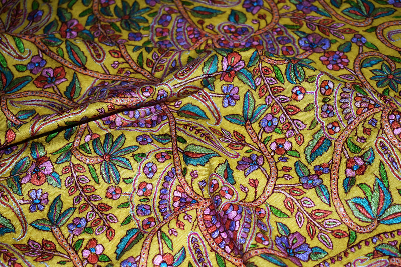 hand embroidered pashmina yellow jammawar shawl 40X80 inch