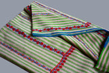 hand Embroidered stripes womens green shawl 40"x80"