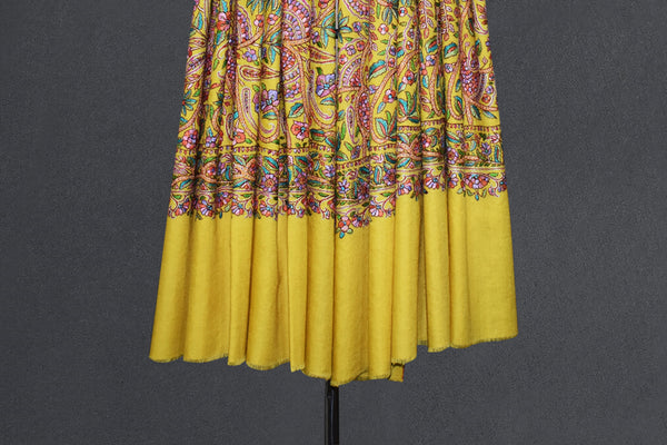 hand embroidered pashmina yellow jammawar shawl 40X80 inch