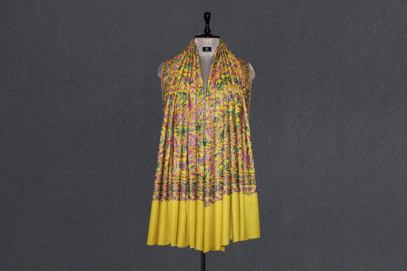hand embroidered pashmina yellow jammawar shawl 40X80 inch