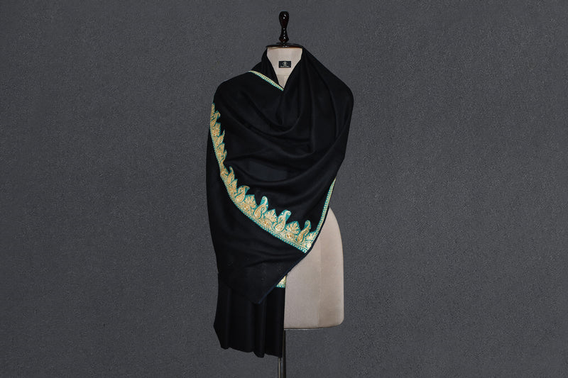 Pashmina tilla black stole 28x80 inch