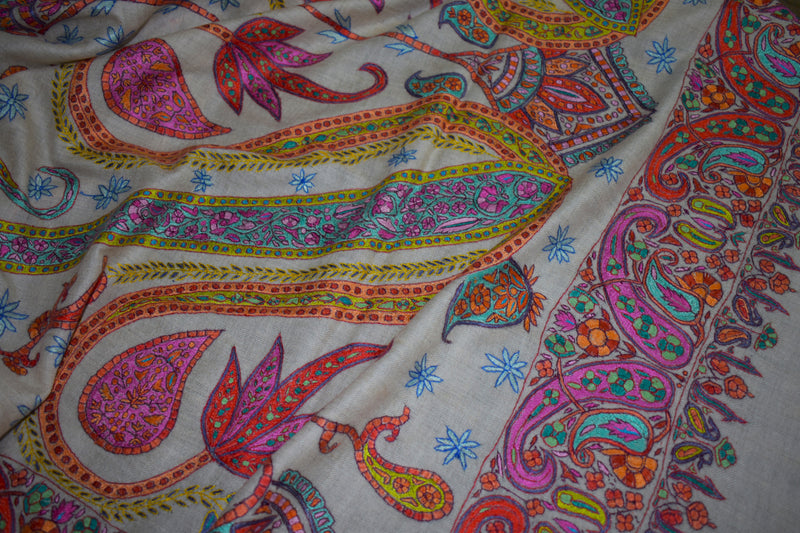 Pashmina hand embroidered shawl designdar jammawar 40x80 inch