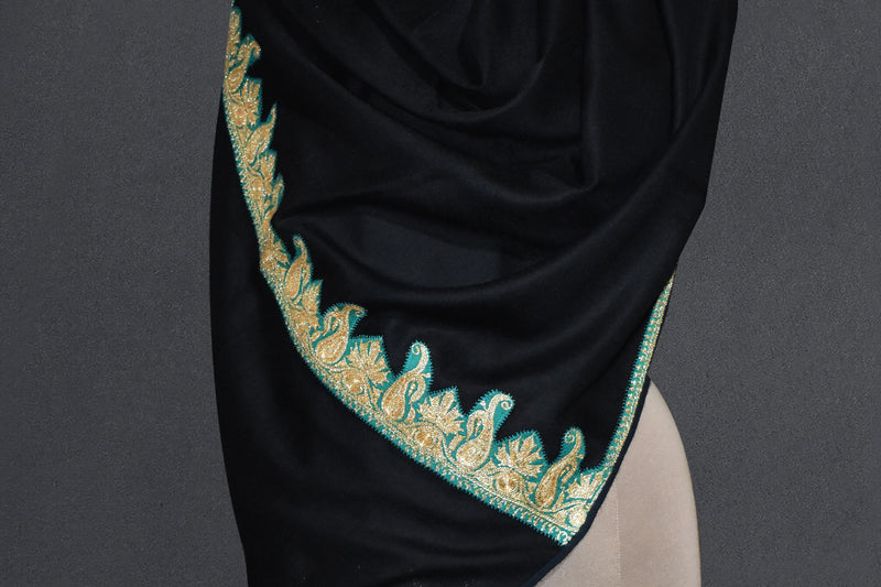Pashmina tilla black stole 28x80 inch