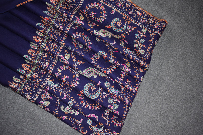 Embroidered pashmina blue jall shawl 40X80 inch
