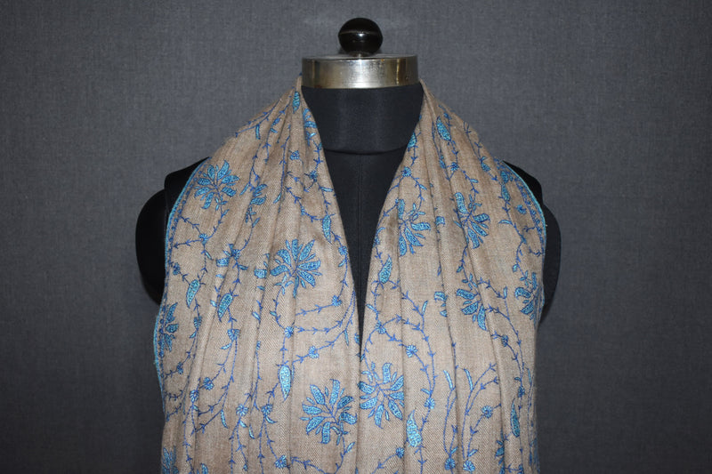 Pashmina embroidered natural stole 28x80 inch