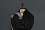 Embroidered fine wool stole 28x80 inch