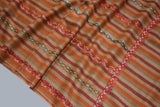 hand Embroidered womens rust stripe shawl 40"x80"