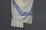white hand embroidered shawl fine wool 40x80 inch