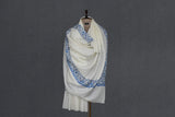 white hand embroidered shawl fine wool 40x80 inch