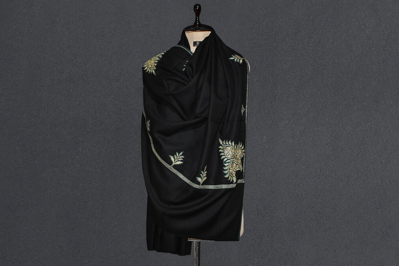 Antique pashmina patch tilla black shawl 40x80 inch