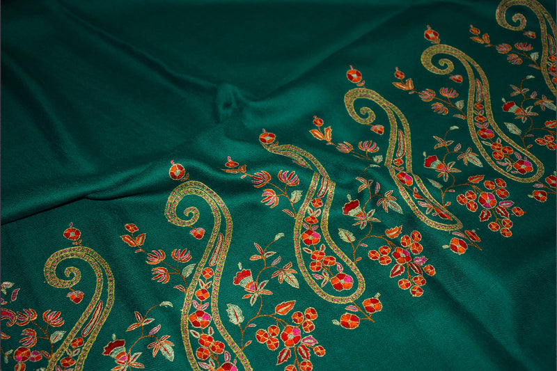 embroidered pashmina paldar shawl 40X80 inch green