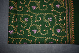 Embroidered fine wool green stole 28x80 inch
