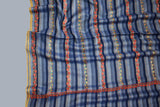 hand Embroidered womens blue stripe shawl 40"x80"