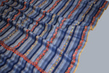 hand Embroidered womens blue stripe shawl 40"x80"