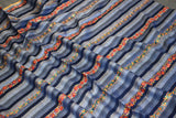 hand Embroidered womens blue stripe shawl 40"x80"