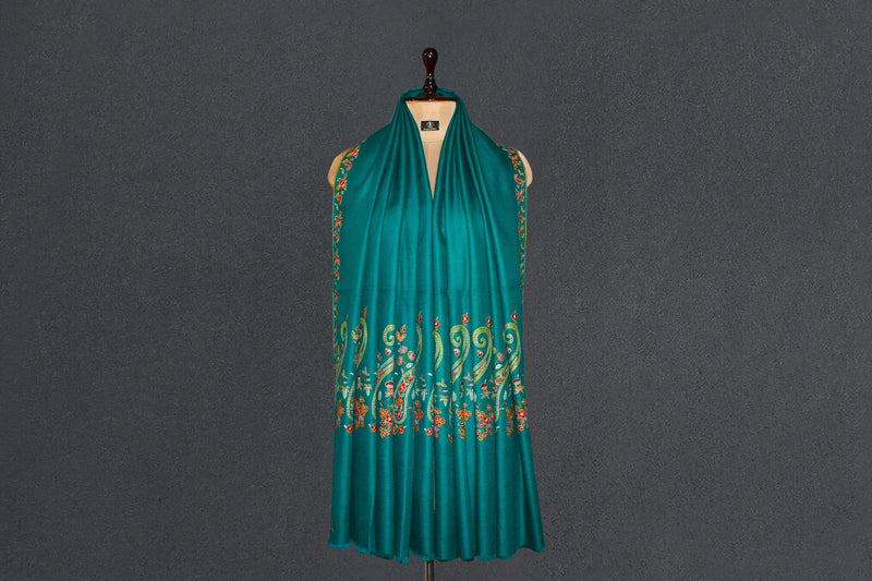 embroidered pashmina paldar shawl 40X80 inch green
