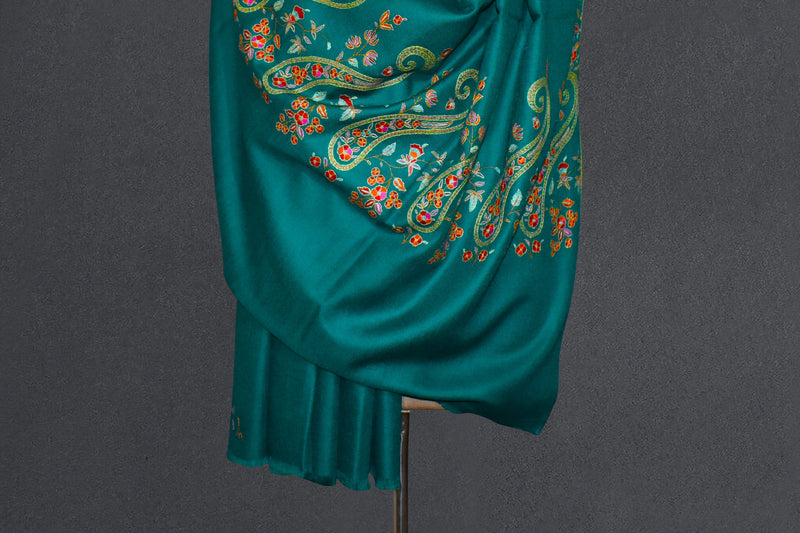 embroidered pashmina paldar shawl 40X80 inch green