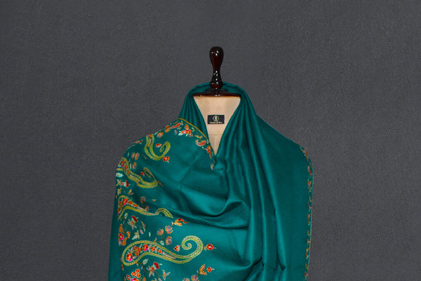 embroidered pashmina paldar shawl 40X80 inch green