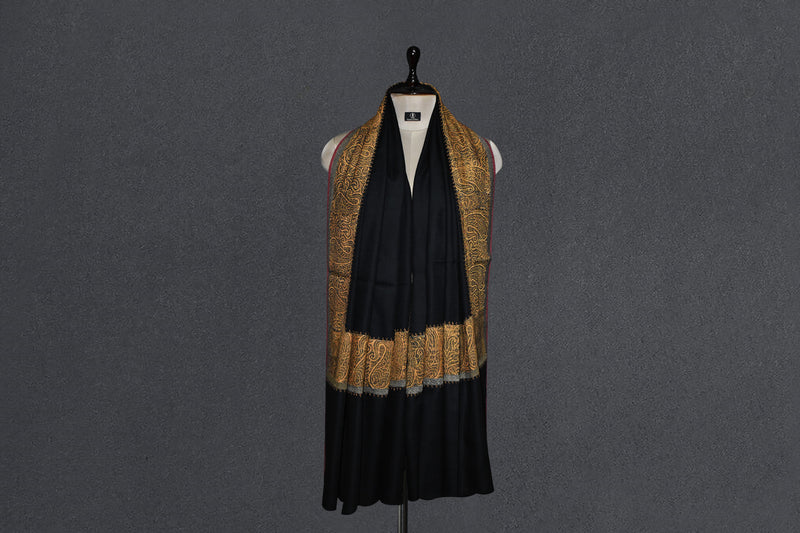 Antique trim pashmina black shawl