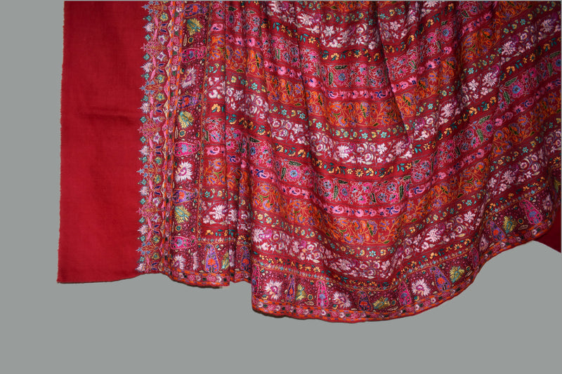 Pashmina handmade hand embroidered red shawl